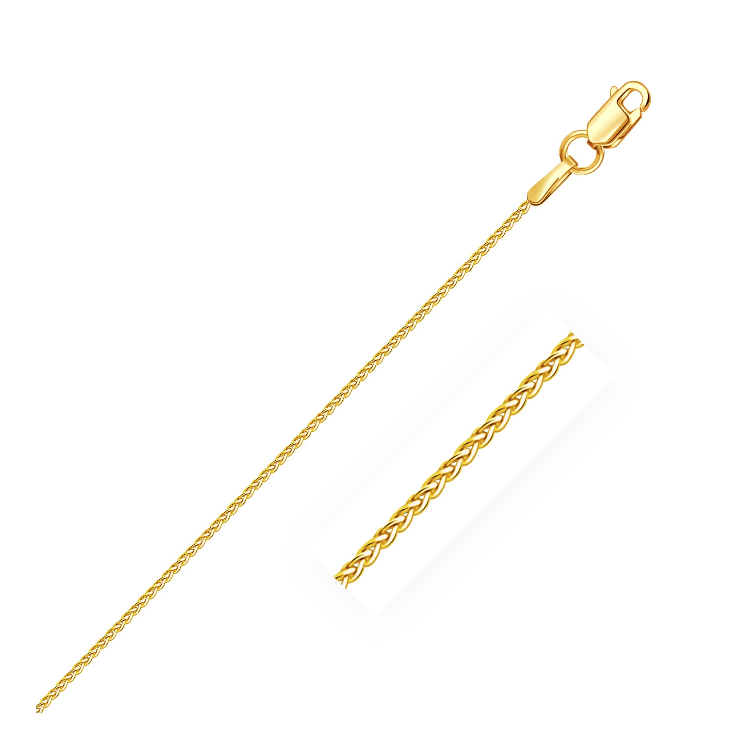 10k Yellow Gold Wheat Chain 1.0mm (1.00 mm) in a sleek high-contrast midnight luxury editorial style